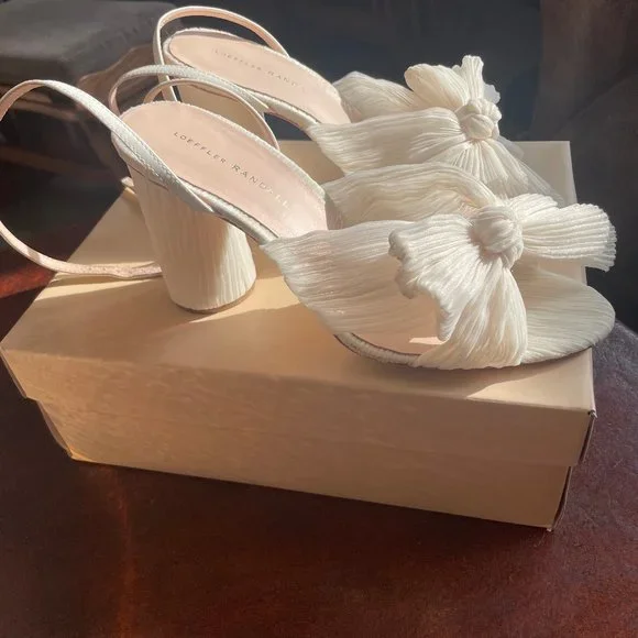 Loefler Randall Camellia Heels, White, Worn Once
